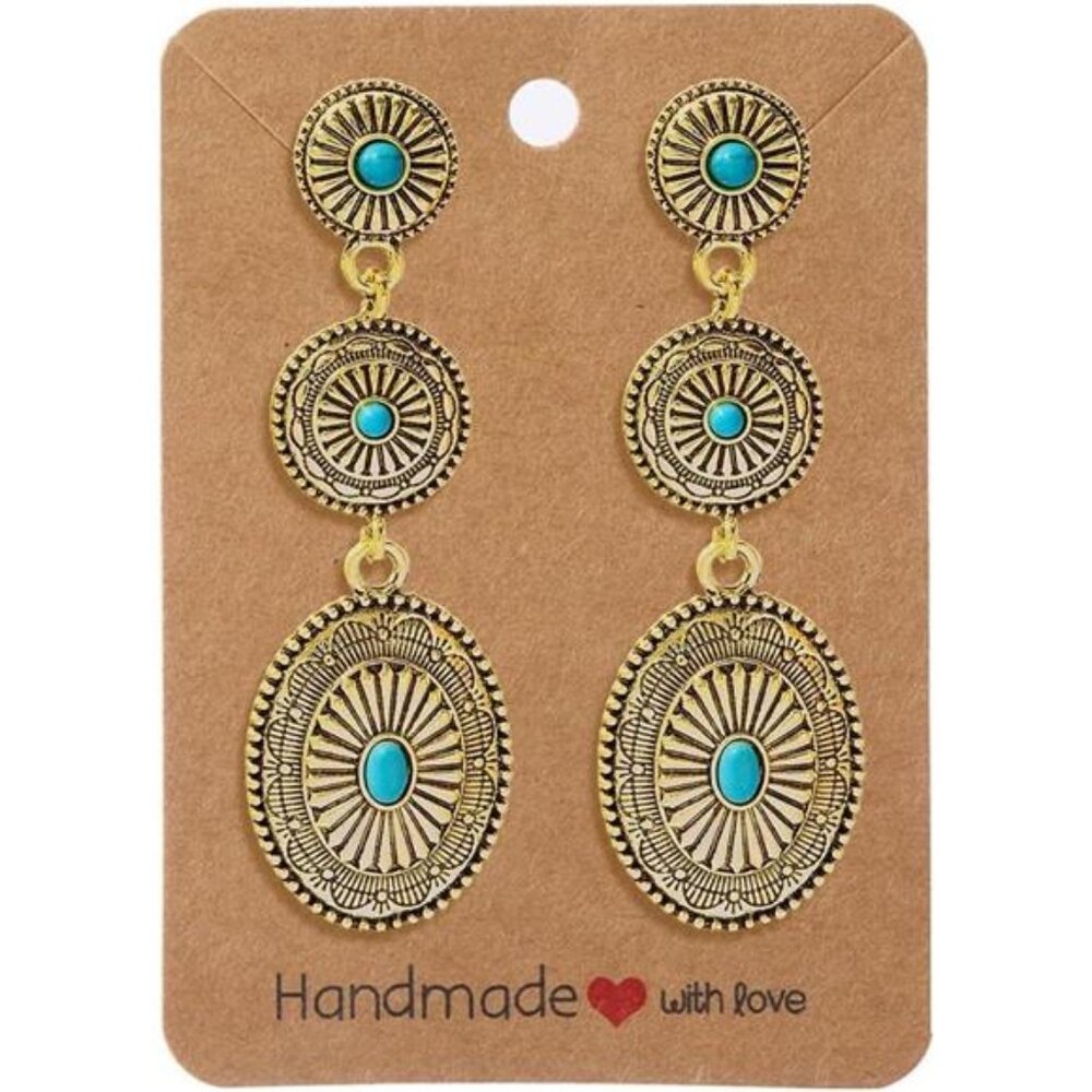 Western Turquoise Earrings Vintage Silver Gold Concho Boho Country Jewelry